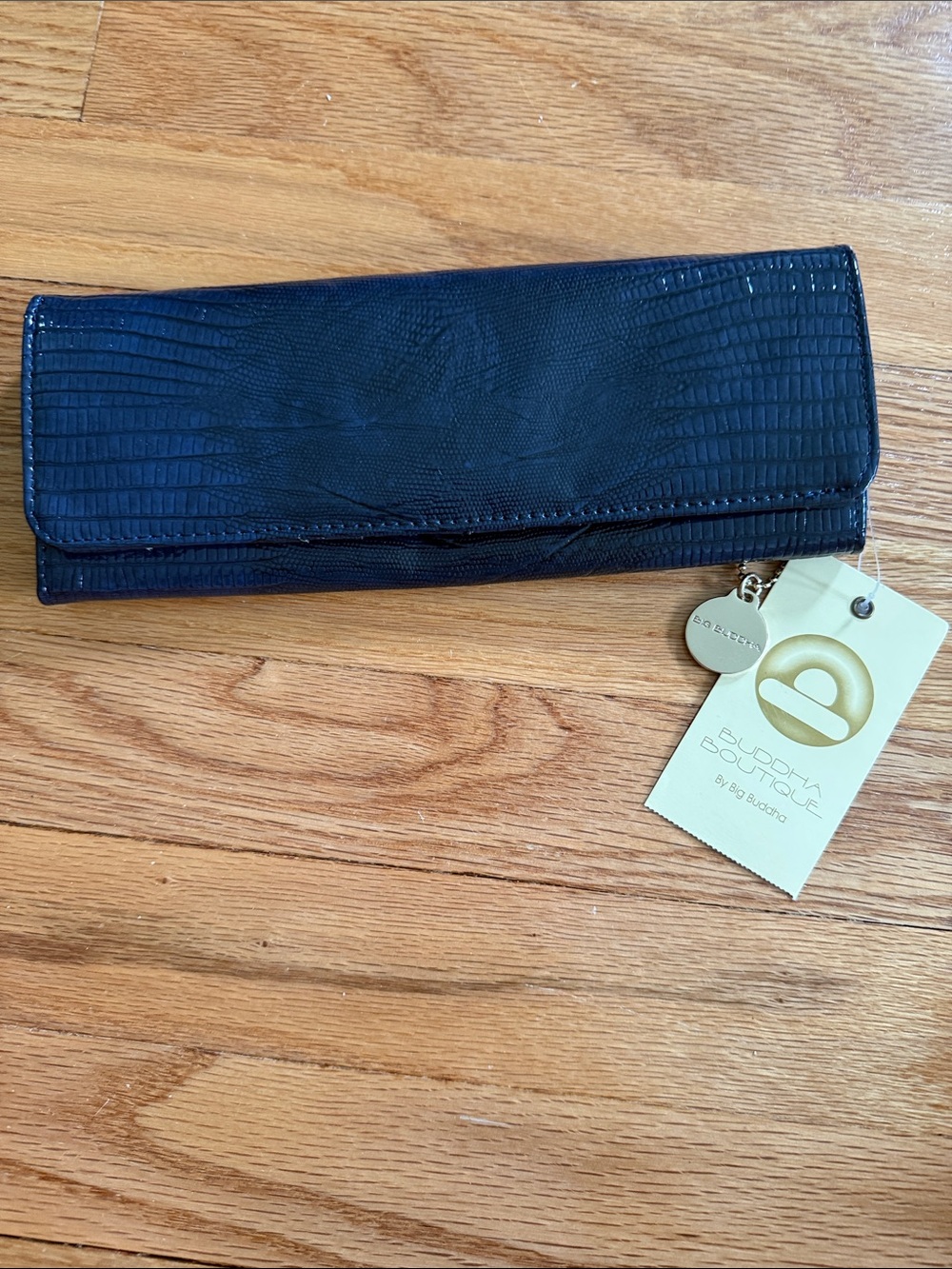 Big Buddha Boutique Midnight Blue Embossed Faux Leather Wallet Clutch NWT